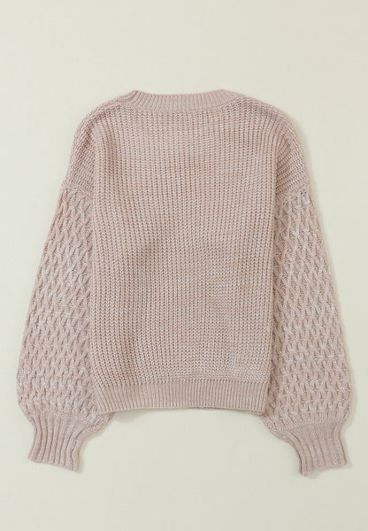 Cable-Knit Round Neck Dropped Shoulder Sweater