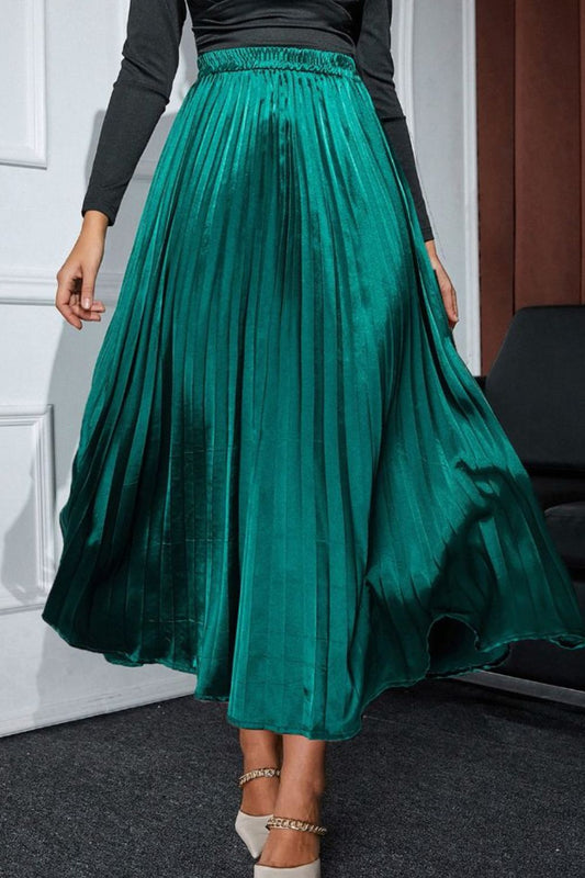 Elastic Waist Pleated Midi Skirt