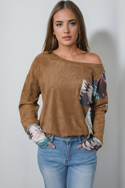 Geometric Drop Shoulder T-Shirt with Pocket