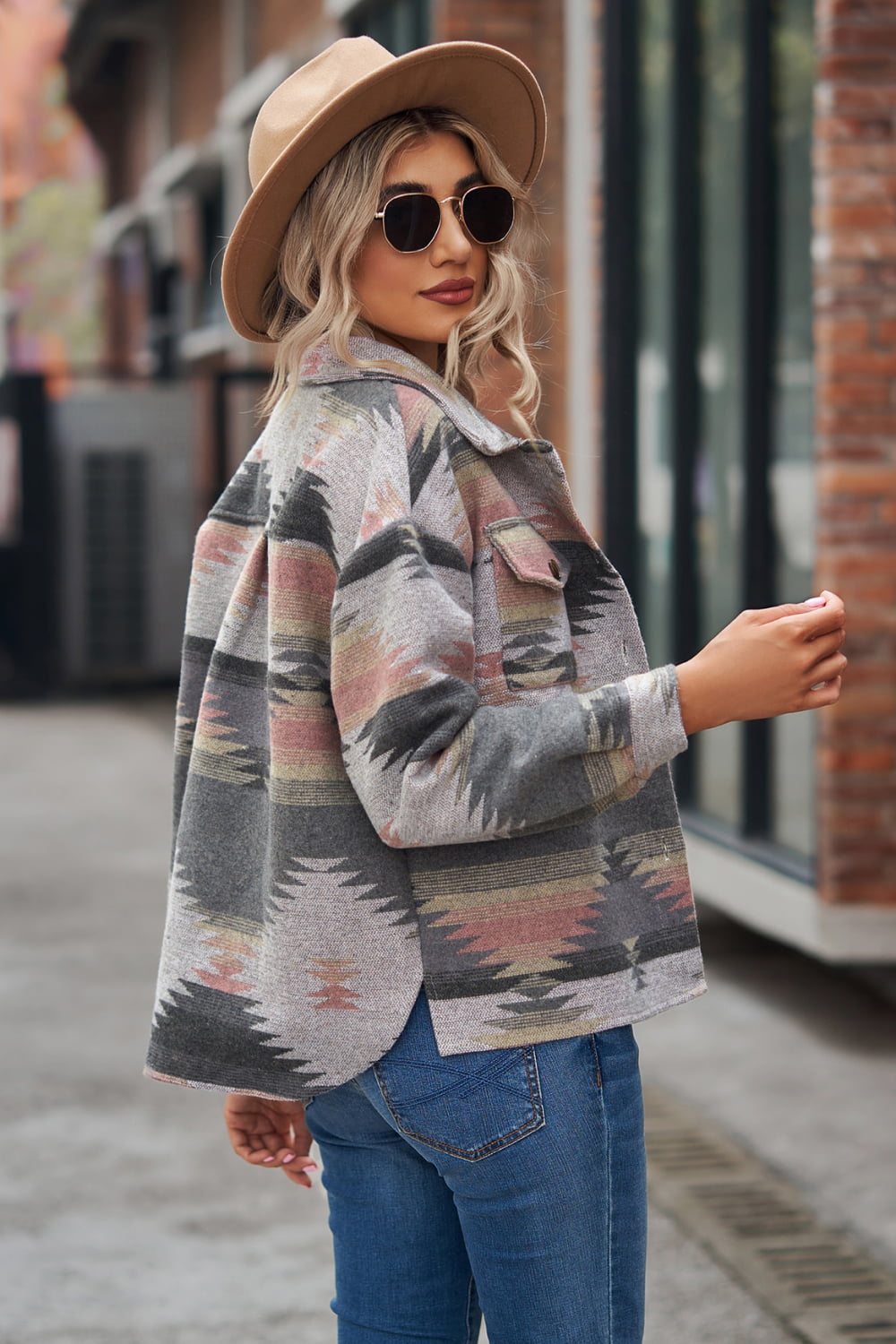 Printed Collared Neck Jacket