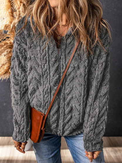 Fuzzy Zip Up Long Sleeve Jacket