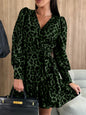 Tied Leopard Surplice Long Sleeve Dress