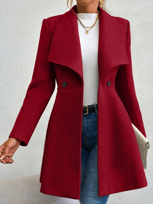 Collared Neck Button Up Long Sleeve Coat