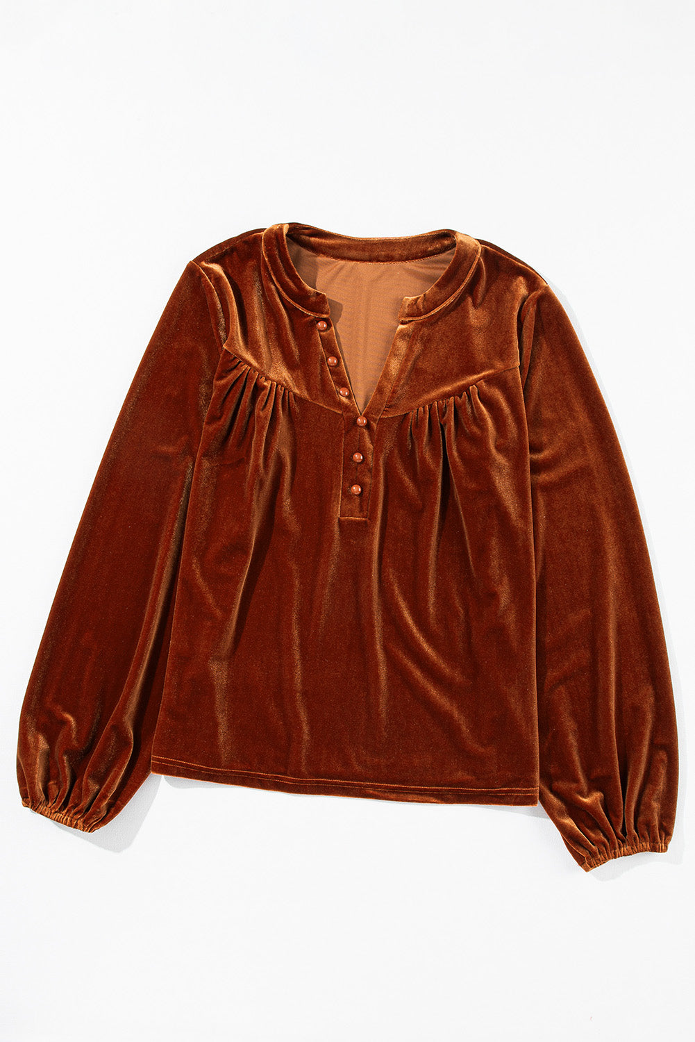 Notched Long Sleeve Velvet Top