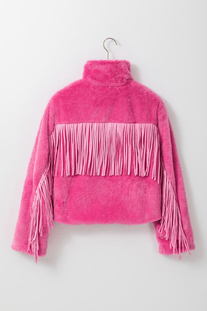 Fringed Zip Up Fleece Jacket