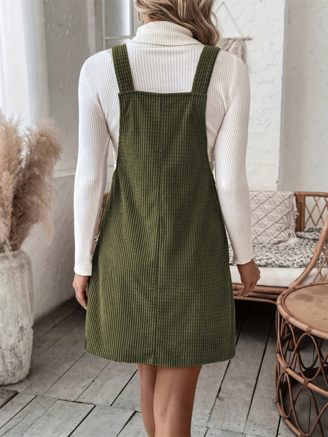 Pocketed Wide Strap Overall Dress