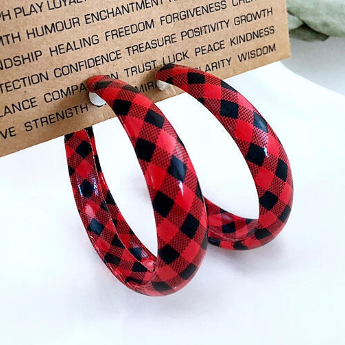 Plaid PU Leather Hoop Earrings