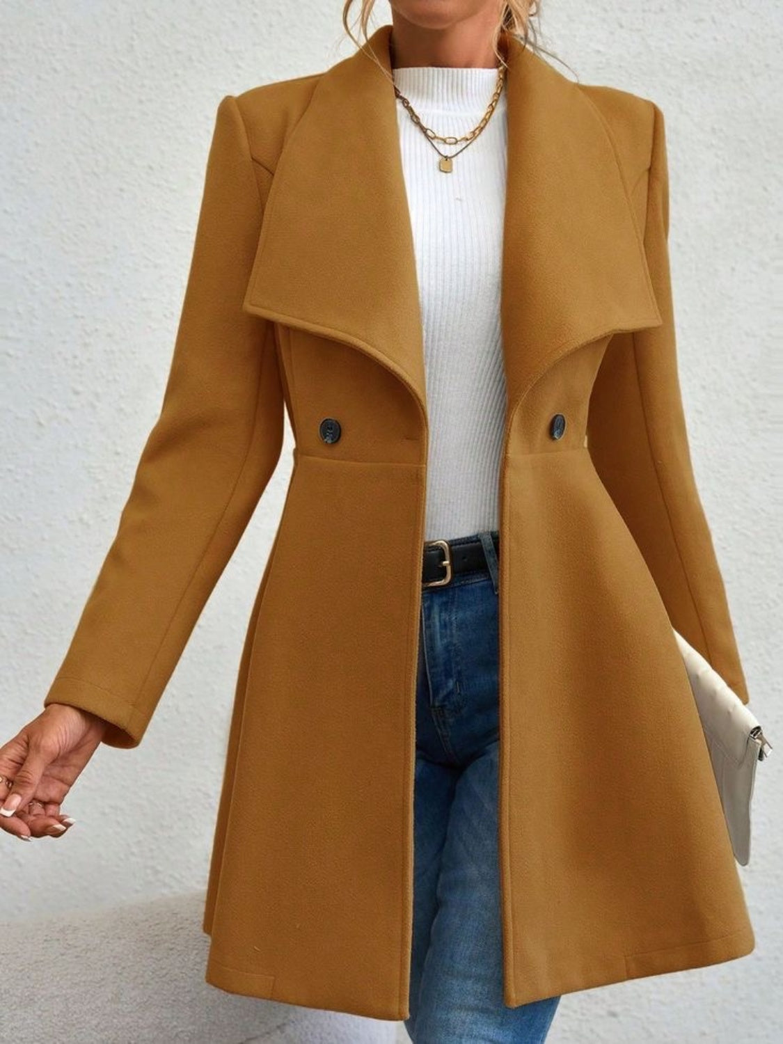 Collared Neck Button Up Long Sleeve Coat