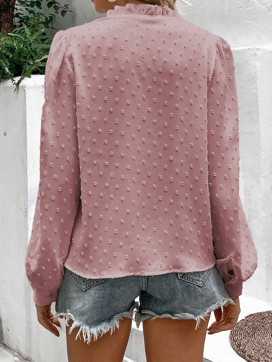 Honey Swiss Dot Lace Trim Long Sleeve Shirt